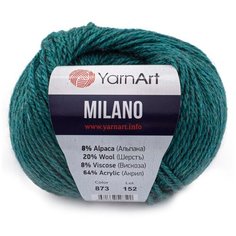 Пряжа YarnArt Milano 50гр 130м (8% альпака, 20% шерсть, 8% вискоза, 64% акрил) (873 темная бирюза) 10 шт
