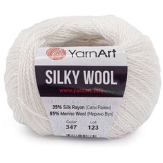 Пряжа YarnArt Silky Wool 25гр 190м (35% шелковая вискоза, 65% шерсть мериноса) (347 белый) 10 шт