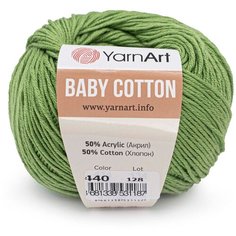 Пряжа YarnArt Baby Cotton 50гр 165м (50% хлопок, 50% акрил) (440 зеленый) 10 шт