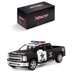 Детская инерционная металлическая машинка Serinity Toys с открывающимися дверями, модель Chevrolet Silverado (Police), черный