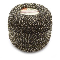 Пряжа YarnArt Camelia 20гр 190м (70% полиэстер, 30% металлик) (413 черный/золото), 10 мотков