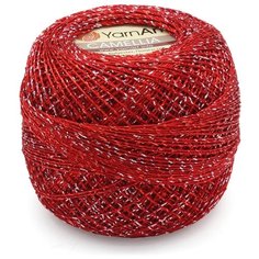 Пряжа YarnArt Camelia 20гр 190м (70% полиэстер, 30% металлик) (416 красный/серебро), 10 мотков