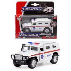 Детская инерционная металлическая машинка с открывающимися дверями, модель ГАЗ ТИГР "МЧС", белый Serinity Toys