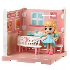 Junfa toys модульный домик, мини-кукла в столовой WJ-14334, розовый