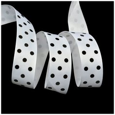 Лента репсовая в рубчик LDRG02903025 (71) крупный горошек 25мм цв.белый-черный уп.27,4м Ideal