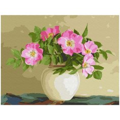 Картина по номерам с цветным холстом Сильвертойз 30х40 см Бузин. Цветы шиповника Silver Toys