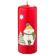 Свеча декоративная Adpal столбик высокий счастливый снеговик диаметр 6 см высота 15 см (348-808)