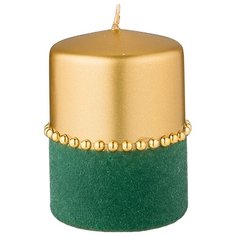 Свеча декоративная Adpal столбик велюровый шик green диаметр 7,5 см высота 10 см (348-836)
