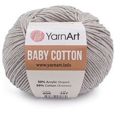 Пряжа YarnArt Baby Cotton 50гр 165м (50% хлопок, 50% акрил) (406 светло-серый), 10 мотков