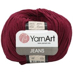 Пряжа YarnArt Jeans 50гр 160м (55% хлопок, 45% полиакрил) (66 бордо), 10 мотков