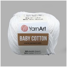 Пряжа YarnArt Baby Cotton 50гр 165м (50% хлопок, 50% акрил) (400 белый), 10 мотков