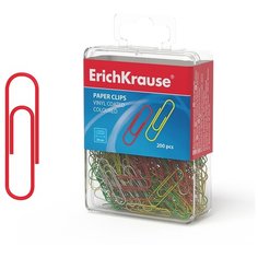 Скрепки металлические с виниловым покрытием ErichKrause® цветные, 28мм (пластиковая коробка 200 шт.)
