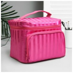 Косметичка-сундучок Полосы, 25*15*16, отд на молнии, н/карман, зеркало, малиновый 3722176 Сима ленд