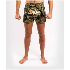 Шорты мужские муай-тай VENUM X ONE FC MUAY THAI SHORTS - KHAKI/GOLD цвет хаки размер XL