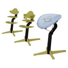 Детский стульчик Evomove Nomi от 0 мес до 12 лет с черным основанием (комплект) лайм; текстиль - лазурь