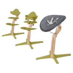 Детский стульчик Evomove Nomi от 0 мес до 12 лет с белым основанием (комплект) лайм; текстиль - серый меланж