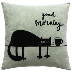 Подушка декоративная MATEX MEOW LINE. GOOD MORNING мятный с котами без наволочки, подарок ребенку, 35х35 см, разные цвета (для дачи, дом) Матекс