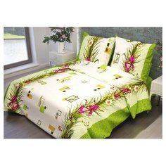 Постельное белье 1,5сп бязь Ирисы зеленый Ивановотекстиль