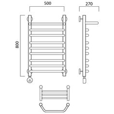 Электрический полотенцесушитель Роснерж Трапеция L208110 80x50 с полкой групповой, ЛЕВЫЙ ТЭН