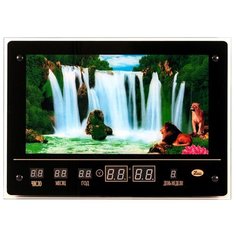 Часы настенные электронные 21 Век Львы у водопада черный