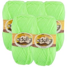 Пряжа Adelia Tina, 100 % акрил, 100 г, 308 м, 5 шт., №171 неон.желтый