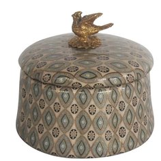 Шкатулка с птичкой под старину из фарфора с бронзой 12x12x11см ГЛАСАР