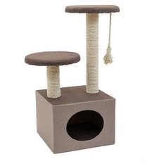 Игровой комплекс для кошек PetTails, серия "Новый Уровень" квадратный с 2-мя полками 37*58*h76см (рогожка,джут беленый)