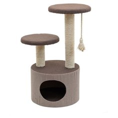 Игровой комплекс для кошек PetTails, серия "Новый Уровень" круглый с 2-мя полками 39,5*50*h74см (рогожка,джут беленый)