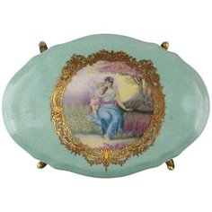 Шкатулка на ножках под старину из фарфора с бронзой синяя 17x12x8см ГЛАСАР