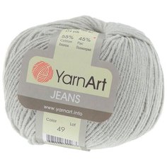 Пряжа YarnArt Jeans 50гр 160м (55% хлопок, 45% полиакрил) (49 светло-серый), 10 мотков