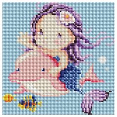 Алмазная мозаика (мозаика) "Русалочка на дельфине", 20х20 см Art Xobby