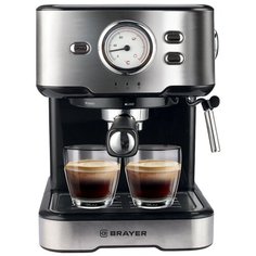 Кофеварка рожковая BRAYER BR1101, серебристый/черный