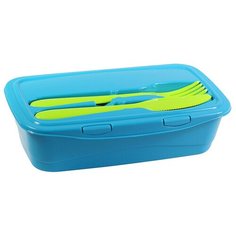 IDEA (М-Пластика) Контейнер для обеда со столовыми приборами М 1235 1 л, 13x22 см, бирюзовый