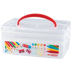 Econova Коробка универсальная Art Box 2 секции, 24,5х16х10,5 см прозрачный/красный