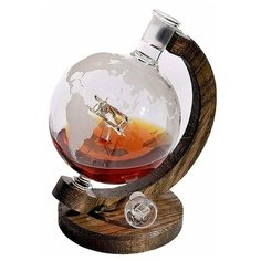 Графин-декантер для виски Самолет в глобусе, 650 мл, красное дерево, ручная работа, Adam Franklin AF-GRAF-02