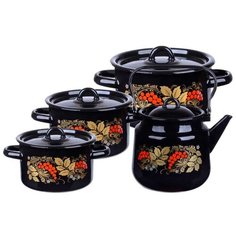 Набор эмалированной посуды "Рябина", 4 предмета СтальЭмаль