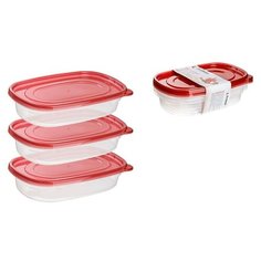 Набор контейнеров пласт. прямоуг. 3 шт., 0,9 л д/пищ. продуктов, с крышкой, PERFECTO LINEA (размер контейнера 210x140x45 мм) (37-007000)