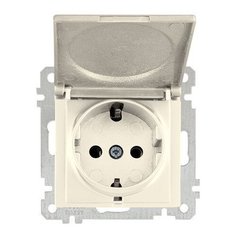 Розетка 1-ая (скрытая, без рамки, с/з, с крышкой) кремовая, DARIA, MUTLUSAN (16 A, 250 V, IP 20) (2100 610 0202)