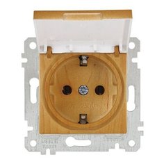 Розетка 1-ая (скрытая, без рамки, с/з, с крышкой) дуб, RITA, MUTLUSAN (16 A, 250 V, IP 20) (2200 610 0258)