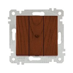 Выключатель 3-клав. (скрытый, без рамки, пруж. зажим) орех, RITA, MUTLUSAN (10 A, 250 V, IP 20) (2200 409 0157)