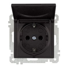 Розетка 1-ая (скрытая, без рамки, с/з, с крышкой) черная, DARIA, MUTLUSAN (16 A, 250 V, IP 20) (2100 610 0284)