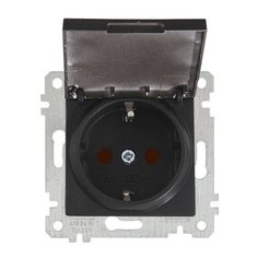 Розетка 1-ая (скрытая, без рамки, с/з, шторки, с крышкой) черная, RITA, MUTLUSAN (16 A, 250 V, IP 20) (2200 611 0284)