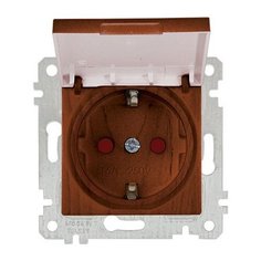 Розетка 1-ая (скрытая, без рамки, с/з, шторки,с крышкой) орех, RITA, MUTLUSAN (16 A, 250 V, IP 20) (2200 611 0257)
