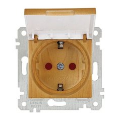 Розетка 1-ая (скрытая, без рамки, с/з, шторки, с крышкой) дуб, RITA, MUTLUSAN (16 A, 250 V, IP 20) (2200 611 0258)