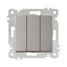 Выключатель 3-клав. (скрытый, без рамки, пруж. зажим) титан, RITA, MUTLUSAN (10 A, 250 V, IP 20) (2200 409 0183)