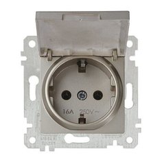 Розетка 1-ая (скрытая, без рамки, с/з, с крышкой) титан, RITA, MUTLUSAN (16 A, 250 V, IP 20) (2200 610 0283)