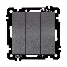 Выключатель 3-клав. (скрытый, без рамки, винт. зажим) дымчатый,, DARIA, MUTLUSAN (10 A, 250 V, IP 20) (2100 409 0295)