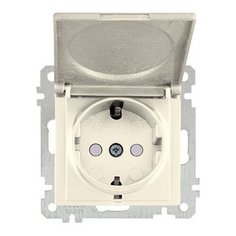 Розетка 1-ая (скрытая, без рамки, с/з, шторки,с крышкой) кремовая, DARIA, MUTLUSAN (16 A, 250 V, IP 20) (2100 611 0202)