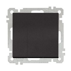 Выключатель 3-клав. (скрытый, без рамки, пруж. зажим) черный, DARIA, MUTLUSAN (10 A, 250 V, IP 20) (2100 409 0184)