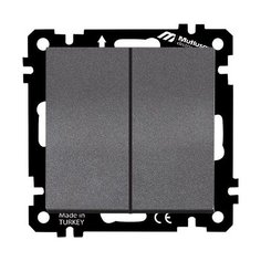 Выключатель 2-клав. (скрытый, без рамки, пруж. зажим) дымчатый, DARIA, MUTLUSAN (10 A, 250 V, IP 20) (2100 402 0195)